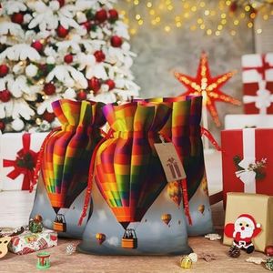 RLDOBOFE Kerstcadeauzakjes met trekkoord heteluchtballonnen kerst jute geschenkzakje kerst trekkoord tas voor Halloween Xmas snoep zakken herbruikbare kerstcadeautjes voor feestdecoraties vakantie