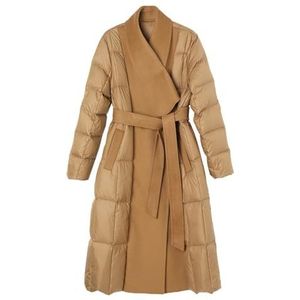 WMMNHY Dubbelzijdig wollen patchwork donsjas for dames, warme bruine jas for dames(XL)