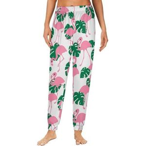 Roze flamingo's patroon dames pyjama lounge broek elastische tailleband nachtkleding bodems print