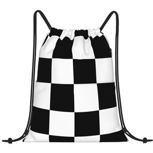 EgoMed Trekkoord Rugzak, Rugzak String Bag Sport Cinch Sackpack String Bag Gym Bag, Geruite Vlag Racing, zoals afgebeeld, Eén maat