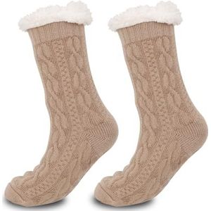 Unisex Antislip Grip Sokken Fuzzy Warm Slipper Sokken Winter Floor Sokken, Kaki, One Size