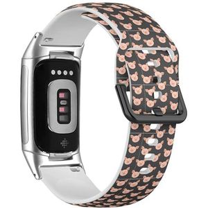 RYANUKA Zachte sportband compatibel met Fitbit Charge 5 / Fitbit Charge 6 (Pink Faces Pigs On Gray) siliconen armband accessoire, Siliconen, Geen edelsteen
