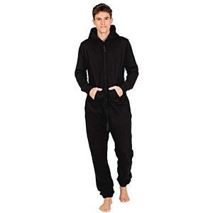 Moniz Jumpsuit voor heren, onesie, ademend 80% katoen en zachte fleece aan de binnenkant, 2-weg YKK-ritssluiting, 19 kleuren, partnerlook, Vulcano zwart, X-Large