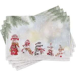 ABAKUHAUS Kerstmis- Placemat Set van 4, Little Sneeuwpoppen in Sneeuw, Wasbare Stoffen Placemat voor Eettafel, Veelkleurig