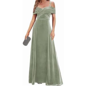 Fluwelen Bruidsmeisjes Jurken Spaghetti Bandjes Prom Jurken Koude Schouder Formele Avond Party Gown ZM191xin, Sage Groen, 32