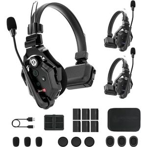 Hollyland Solidcom C1 Full-Duplex Draadloze Headset Intercom Systeem voor 1300ft Communicatie Groepsgesprek, Single-Ear Headset met 1 Master & 2 Remote Hoofdtelefoon (3 Gebruikers)