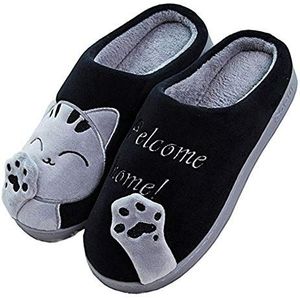 Cliont Schattige Kattenpantoffels Binnen Slippers Antislip Schoenen voor Vrouwen en Mannen Zwart,39/40 EU(Grootte van de fabrikant 40/41)