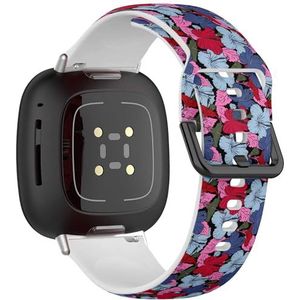 Sportbandje compatibel met Fitbit Sense / Sense 2 / Versa 4 / Versa 3 (hibiscus bloemen knoppen retro), siliconen armband, accessoire