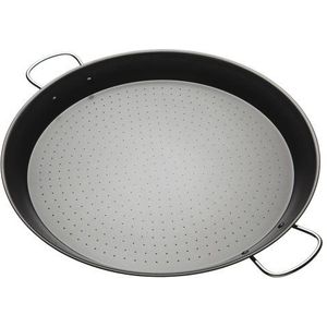 Kitchencraft World Of Flavours Paella Pan, 46 Cm, Anti-Aanbaklaag, Carbon Staal, KCPAELLA46NS, Zwart, 46 cm