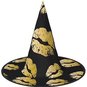 TyEdee Halloween heksenhoed, carnaval griezelige pet, tovenaar magische feestpet voor een Halloween-avontuur-gouden lippen