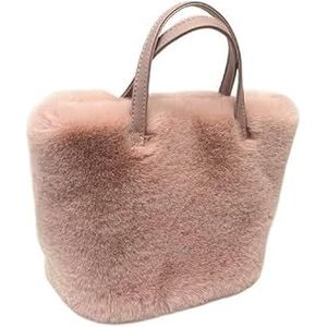 HKYBCF Pluizige draagtas nepbontzakken voor dames harige handtassen winter pluche vrouwelijke schoudertas kleine draagtas clutch effen kleur (kleur: roze)