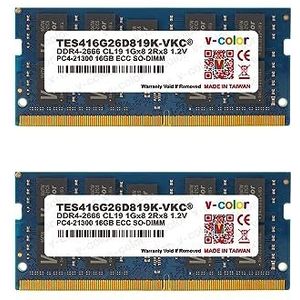 v-Color 32GB (2 x 16GB) ECC SO-DIMM DDR4 2666MHz (PC4-21300) voor NAS Micro Server/Werkstation/Compatibel met Synology 2Rx8 CL19 1.2V (TES416G26D819K-VKC)