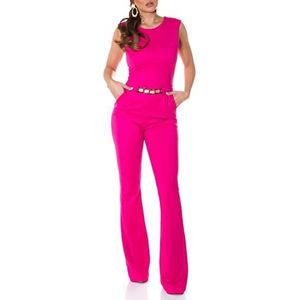 Koucla Business lange slag jumpsuit mouwloos met cutout en decoratieve riem, roze, S