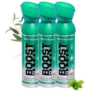 Boost Oxygen - Zuurstof - Natuurlijk, 95% Zuivere Zuurstof - Zuurstoffles voor Concentratie, Recuperatie, Energie, Stemming, Medium - 15L, 3x5L (3x Stuks - 300 Inhaleringen) - Menthol-Eucalyptus