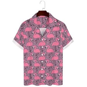 White Dot Flamingo Hawaiiaanse shirts voor heren, korte mouwen, Guayabera-shirt, casual strandshirt, zomershirts, S