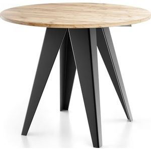 WFL GROUP Eettafel Glory in industriële stijl - modern, rond - uittrekbaar van 90 cm tot 130 cm, met gepoedercoate metalen poten, tafel voor kleine keuken - kleur (eiken Craft, 90 cm)