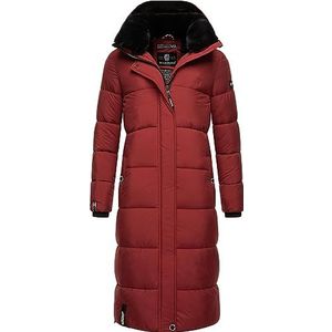 MARIKOO Reliziaa Lange winterjas voor dames, warme gewatteerde jas, met afneembare capuchon, XS-XXL, dark red, M