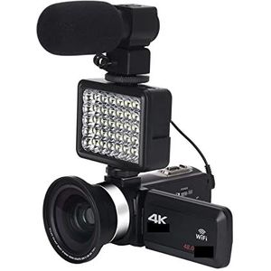 Videocamera Vlogcamera Recorder Volledige 4K Digitale Camcorder 48MP Digitale Video Camera for Streaming 18X Groothoek Vlog Camera Time Lapse Loop opname(NO SD Card,With Lens Light MIC)