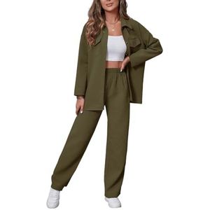 Leader of the Beauty Vrouwen Shirt Broek Pak Zomer Lichtgewicht Elastische Broek Set Tweedelig Pak Casual, legergroen, S