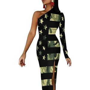 Amerikaanse vlag met camouflage dames halve mouw jurk avondfeest lange jurken cocktail split bodycon jurk XS