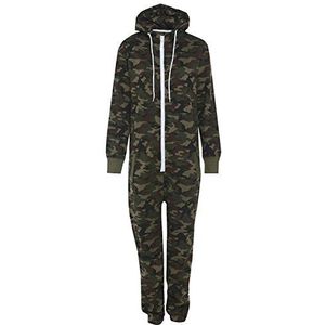 Heren jumpsuit, Azteek-patroon, uniseks, eendelig, camouflageprint, ritssluiting, capuchon, legercamo, speelpak, fleecevoering, binnenkant geborsteld, camouflage, XL