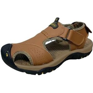 Mens Leather Hiking Sandals With Arch Support Orthopedic Sport Recovery Athletic Walking Sandals For Man Outdoor Summer Casual Sandals (Color : Brown, Size : EU 48)