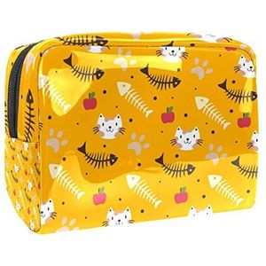 Make-uptas PVC toilettas met ritssluiting waterdichte cosmetische tas met visgraat kat geel voor vrouwen en meisjes