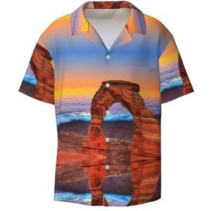 OdDdot Arches National Park Print Heren Overhemden Atletische Slim Fit Korte Mouw Casual Business Button Down Shirt, Zwart, XXL