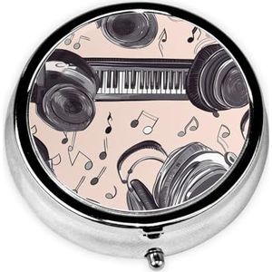 Pillendoos Hoofdtelefoon en Piano Ronde Pillendoos 3 Compartiment Geneeskunde Pil Organizer Leuke Pil Organizer Draagbare Reizen Pillendoos Vitamine Kabeljauw Leverolie Opbergdoos Unieke Gift