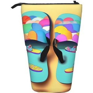 Nbtghga Grappige Flip Flops Slippers Art Sandalen Print Potlood Telescopische Klassieke Kunst Stand Up Potlood Case Organizer Potlood Houder Make-up Tas Gift, Zwart, Eén maat