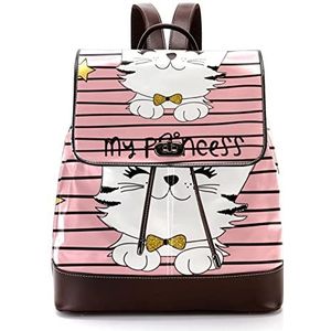 Gepersonaliseerde casual dagrugzak tas voor tiener mijn prinses kleine kat roze streep schooltassen boekentassen, Meerkleurig, 27x12.3x32cm, Rugzak Rugzakken