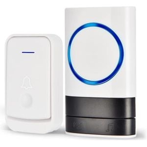 KEWUZY Draadloze deurbel, waterdicht, stof, voor buiten, met 52 beltonen, 4 volumes, knipperende led, draadloos bereik 400 m (wit)