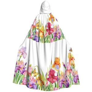 Bxzpzplj Iris bloem vlinder vrouwen heren volledige lengte carnaval cape met capuchon cosplay kostuums mantel, 185 cm