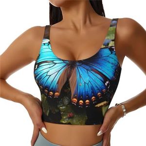 Mooie Blauwe Vlinder Print Casual Wear Vrouwen Sport Vest Yoga Vest Workout Vest Voor Vrouwen Lichtgewicht Trendy, Zwart, S