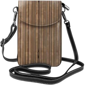 Massief Houten Patroon Lederen Cross Body Flip Telefoon Tas Met Afneembare Schouderbanden, Gebruikt Voor Reizen, Dating, Vakantie Geschenken, Zwart, Eén maat