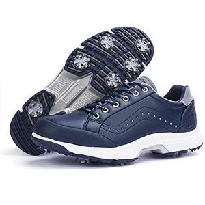 Klassieke Golfschoenen met Spikes Ademende Lichtgewicht Golfschoenen voor Heren Brede Pasvorm Grote Maten Comfortabele Golfsneakers, Blue-48EU