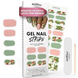 MOYOU LONDON Semi-geharde uv-gelstrips, 20 stuks, UV-hardend, voor manicure in salonkwaliteit, set met nagelvijl en houten nagelriemstokjes, Tropic Like it's Hot