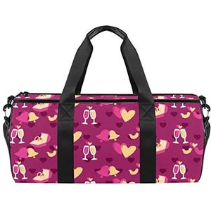 Roze pauw patroon reizen duffle tas sport bagage met rugzak draagtas gymtas voor mannen en vrouwen, Paarse liefde en bruiloft patroon, 45 x 23 x 23 cm / 17.7 x 9 x 9 inch