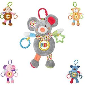 Lorelli Baby knuffeldier Activitiy speelgoed pluche, grijpfling, C-ring vanaf de geboorte, kleur: grijs