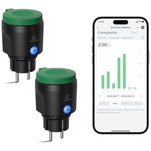 EIGHTREE Wifi-stopcontact voor buiten, IP44 buitenstopcontact, waterdicht, wifi-stopcontact met stroommeting, compatibel met Alexa, SmartThings&Google Home, timerfunctie, afstandsbediening en