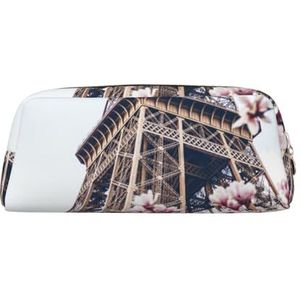 Eiffeltoren bloesems bedrukt lederen etui draagbare reizen make-up tas grote capaciteit toilettas rits opbergtas voor vrouwen meisjes, Goud, Eén maat, Tas Organizer