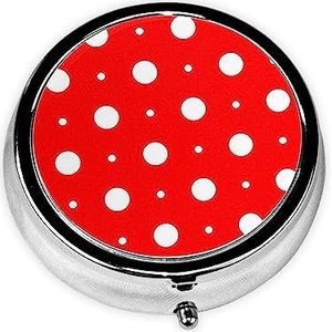 Rode en witte polkadots print pillendoos 3 compartimenten kleine pillenhoes met spiegel pillenorganisator voor outdoor reizen zak portemonnee