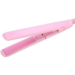 GERUI 2-in-1 mini-stijltang, krultang, rechte boardkrultang, richtmachine, keramische verwarmingsplaat, draagbare keramische platte krultang voor vrouwen, kort haar, pony, baard (roze)