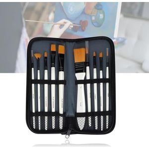 10st Artist Paint Brush Set, Nylon Hair Watercolour Oil Painting Acrylborstel met ritssluiting, penseelset bevat een draagtas voor acryl, olie