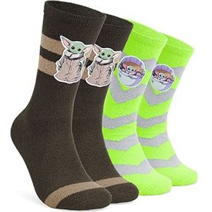 Disney The Mandalorian Pluizige Sokken Multipack Mens Slipper Sokken, Baby Yoda Geschenken voor Mannen, Groen Bruin, Eén maat