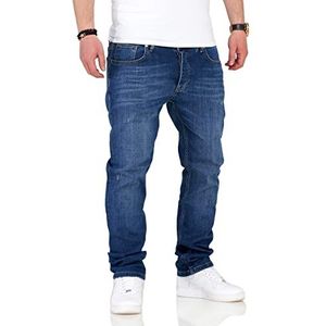 Soulstar Heren Jeans Stretch Broek Regular Straight Destroyed in used look, blauw, 32W x 32L