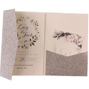 Bruiloft uitnodigingskaarten 50 Rose Laser Cut Tri-fold bruiloft uitnodiging kaarten kit zak uitnodiging envelop (kleur: zilver glitter, maat: blanco set)