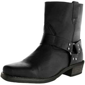 KYOESCAI Heren Western Cowboylaarzen met Riemband, Studs, Vierkante Neus, Dikke Hak, Duurzame Outdoor Korte Laarzen,zwart,38 EU