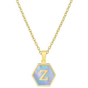 Dames zeshoekige roestvrijstalen letter roze blauwe schelp ketting titanium stalen letter hanger sieraden(Style:Blue-z)