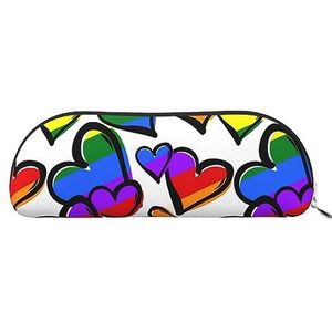 IguaTu Rainbow Colored Gay Pride Hearts Lederen Potlood Pouch - Cosmetische tas met gladde ritssluiting - Muntentas - Kantoorbenodigdheden Organizer, Zilver, Eén maat, Schooltas
